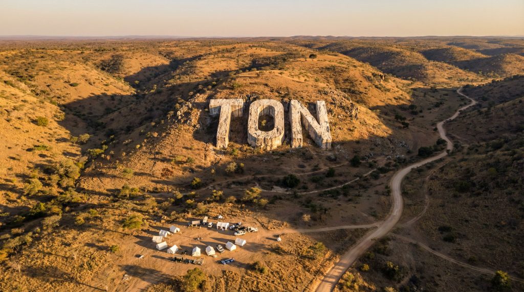 Triton Minerals Ltd-TON-TON letters on hillside in wilderness.