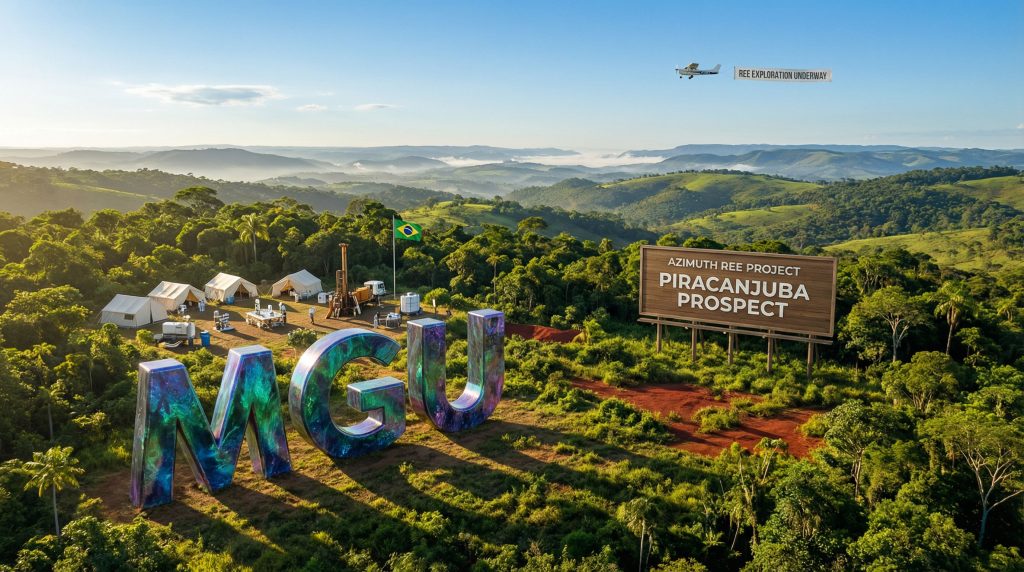 Magnum Mining and Exploration Ltd-MGU-Piracanjuba Prospect exploration site with tents.