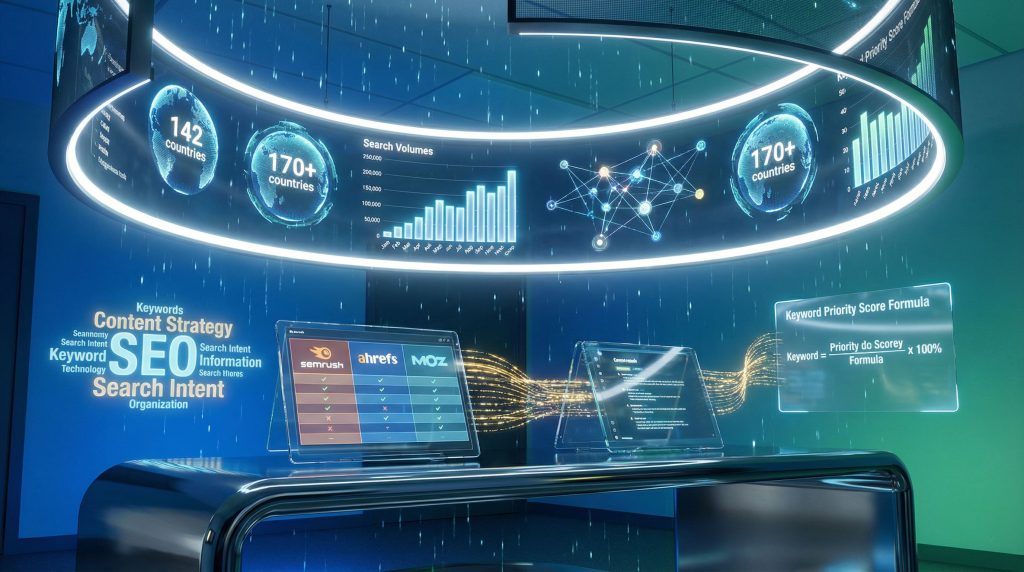 Futuristic SEO analytics with diverse charts.