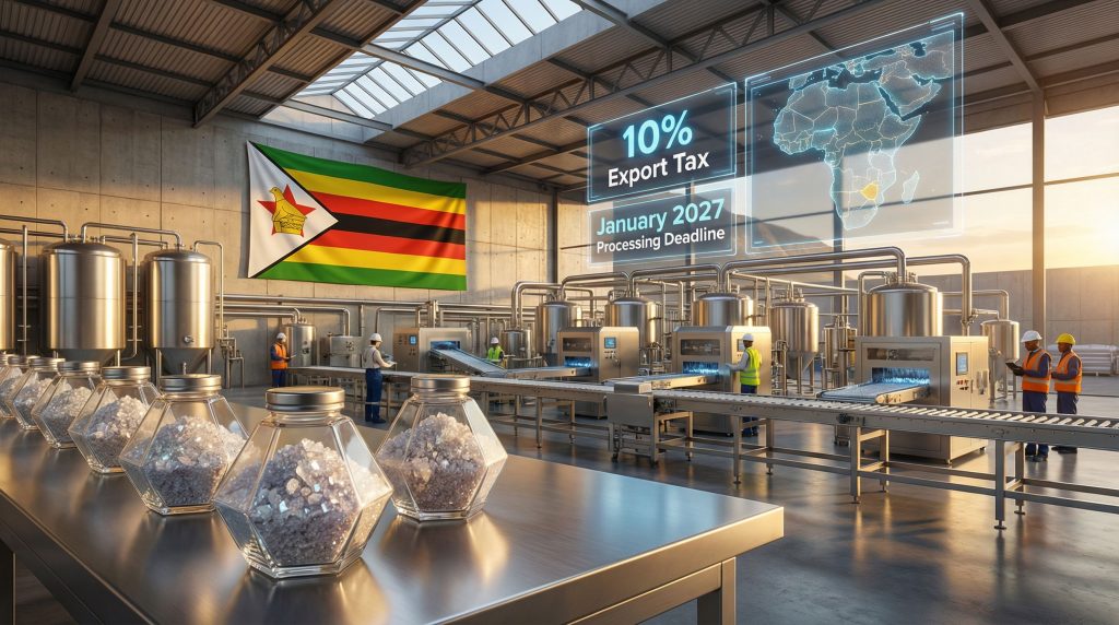 Zimbabwe lithium export quotas infographic in factory.