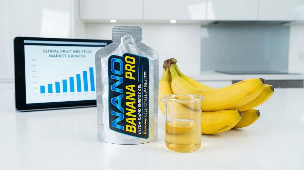 Banana energy gel beside bananas and chart.