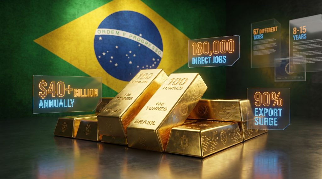 Gold bars and data highlight Brazilian mining issues.