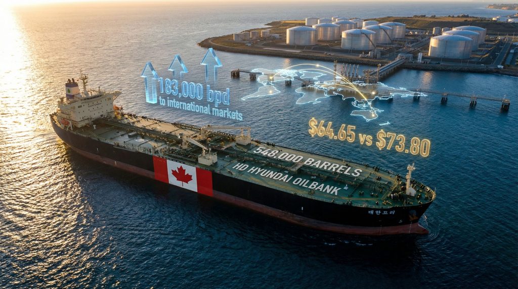 Canadian crude oil exports on tanker.