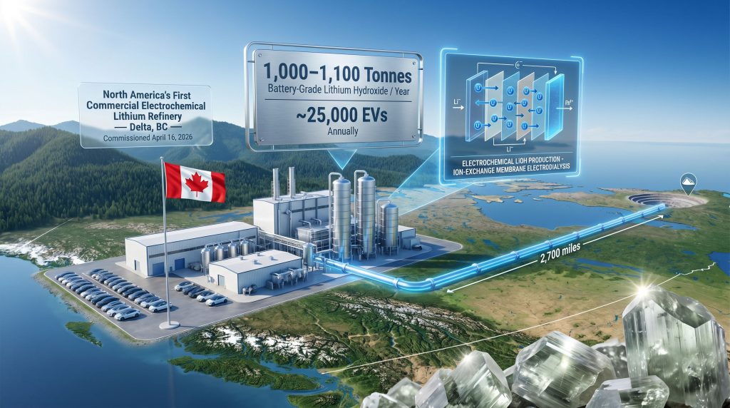 Canada battery-grade lithium refinery infographic map