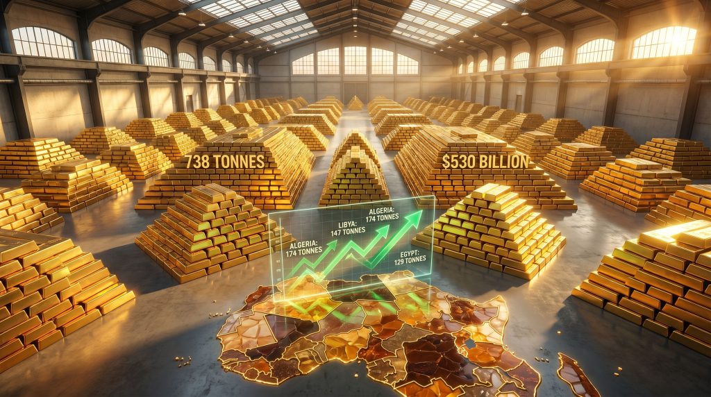 African gold reserves illustration with statistics.