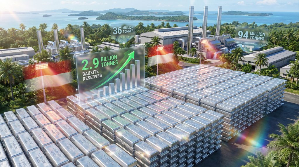 Indonesia's aluminium expansion challenges visualized; industrial landscape.