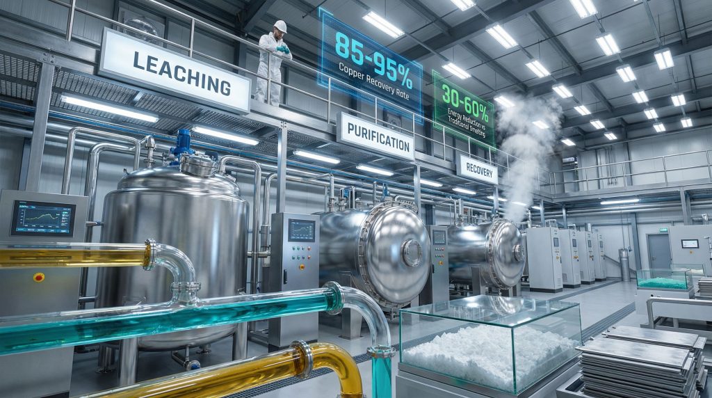 Industrial plant showcasing hydrometallurgical processing technology.