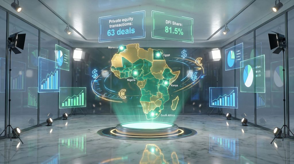 Holographic display of Africa private equity market trends.