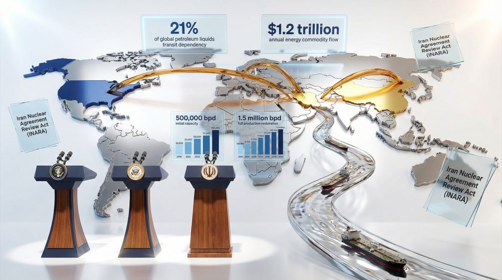 Global energy trade visualization with podiums.