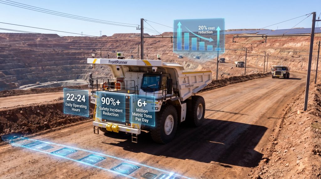 Komatsu autonomous haul truck achieving milestone.