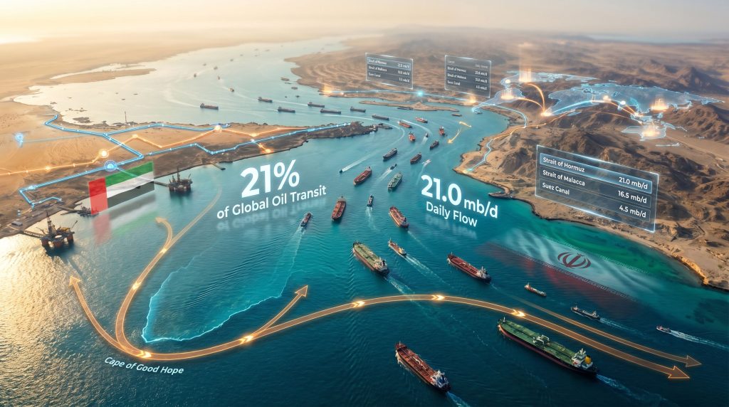 Strait of Hormuz oil transit visualization.