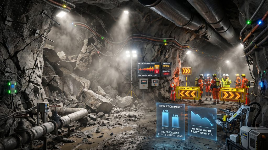 Boliden Garpenberg mine rockfall with workers.