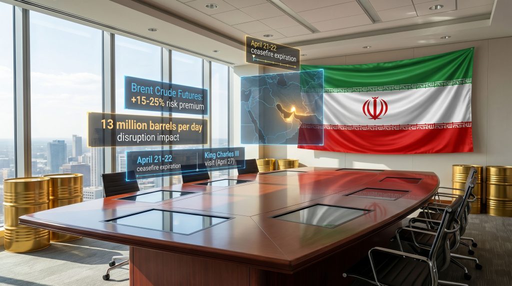 Conference room discusses talks to end Iran war.