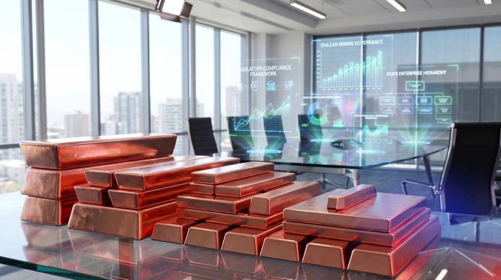 Copper bars represent Codelco mining leadership.