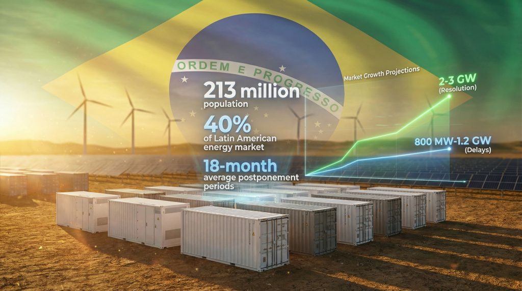 Brazil's energy storage regulation delay infographic.