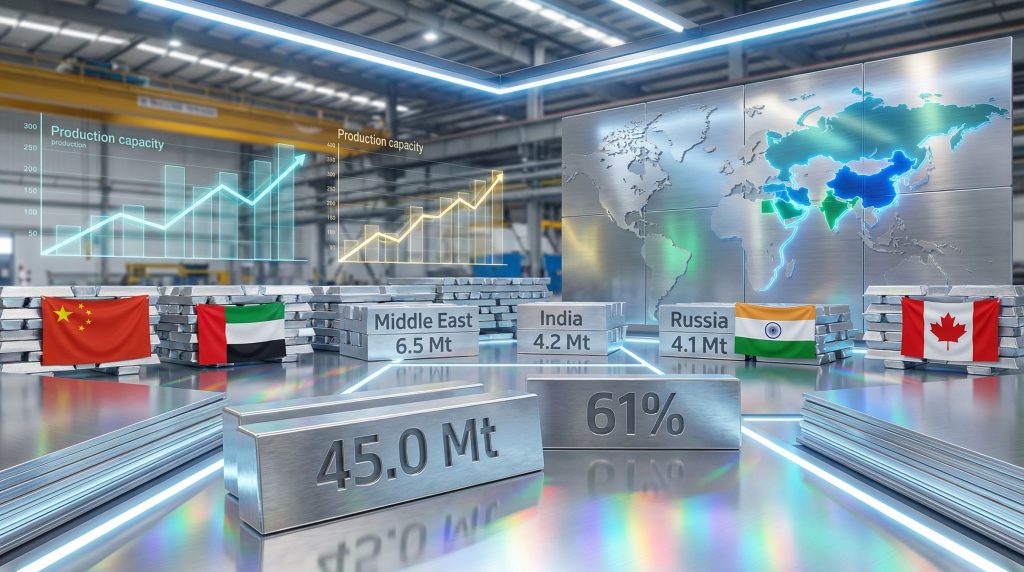 Global aluminium production hubs and statistics.