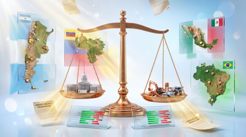 Scales depicting mining laws in LATAM.