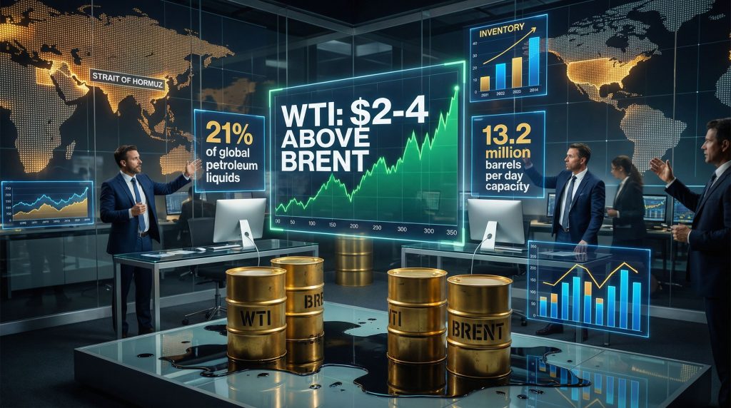 WTI oil price surpassing Brent, analysts discussing.
