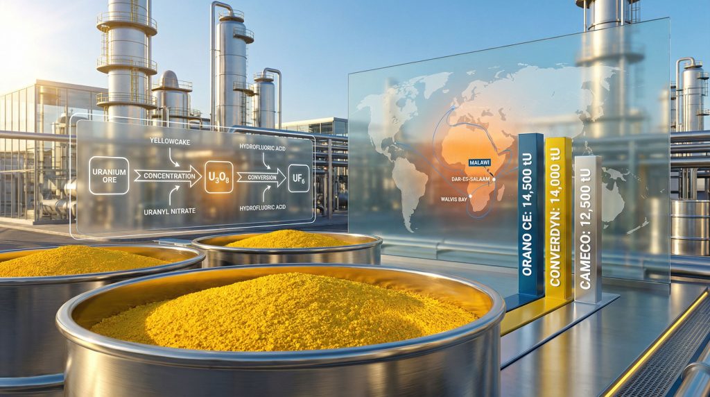 Uranium concentrate processing and distribution map.