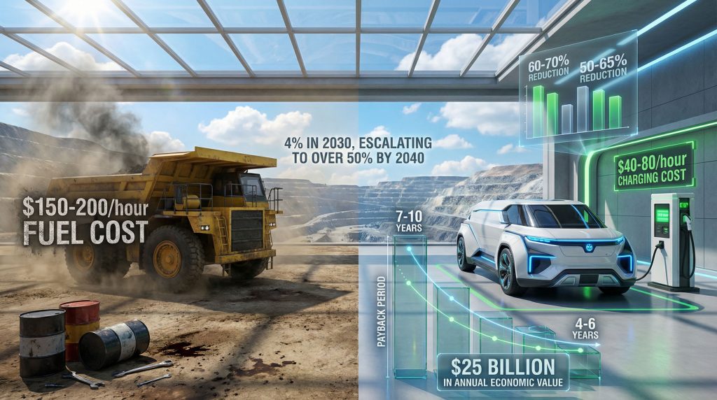 Comparing costs: battery-electric vs traditional mining vehicles.