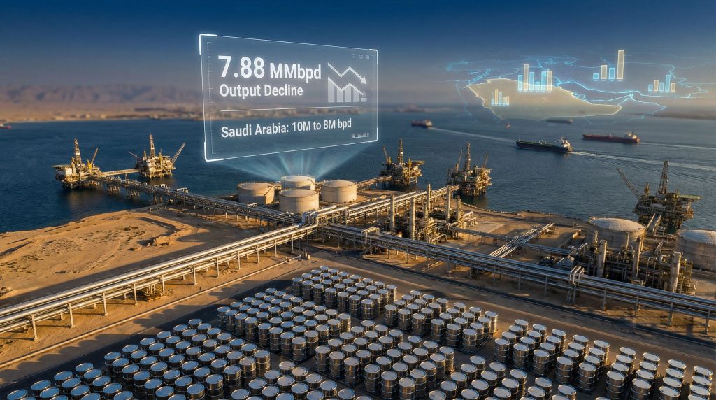 Oil refinery showing OPEC output drop.