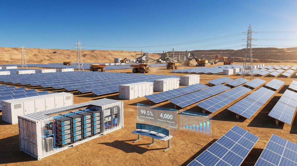 Solar farm with Aggreko off-grid renewable hybrid.