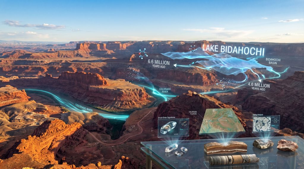 Illustration of prehistoric lake Grand Canyon formation.