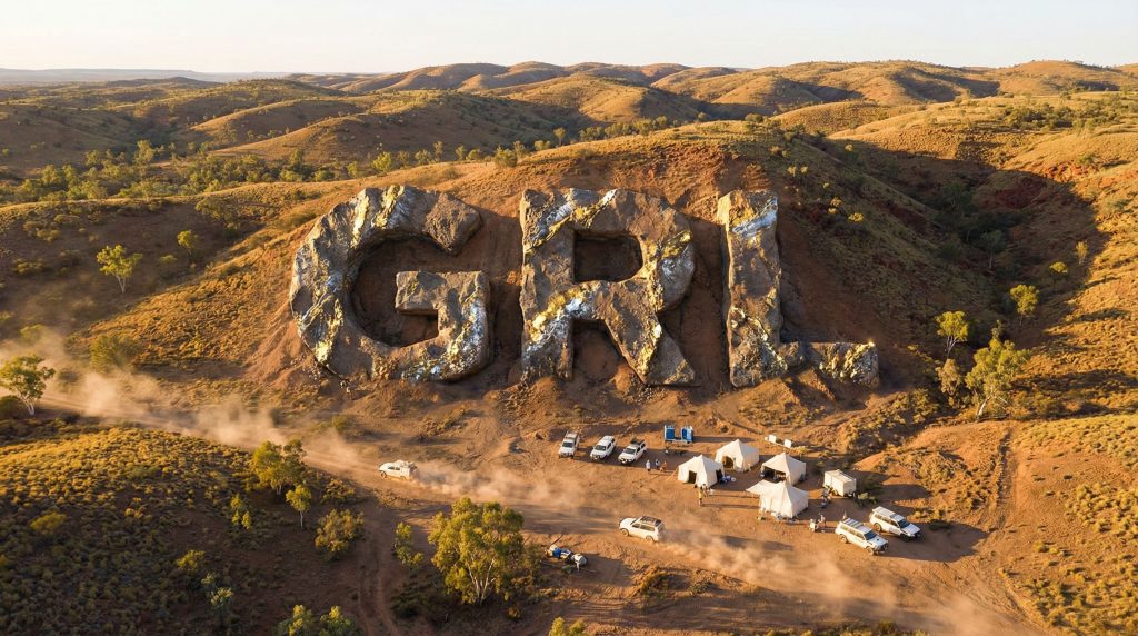 Godolphin Resources Ltd-GRL-GRL statues on hillside in desert.