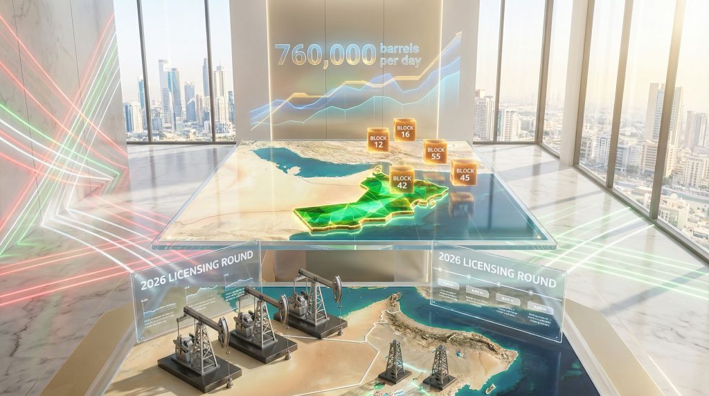 Oman oil and gas concessions map display.