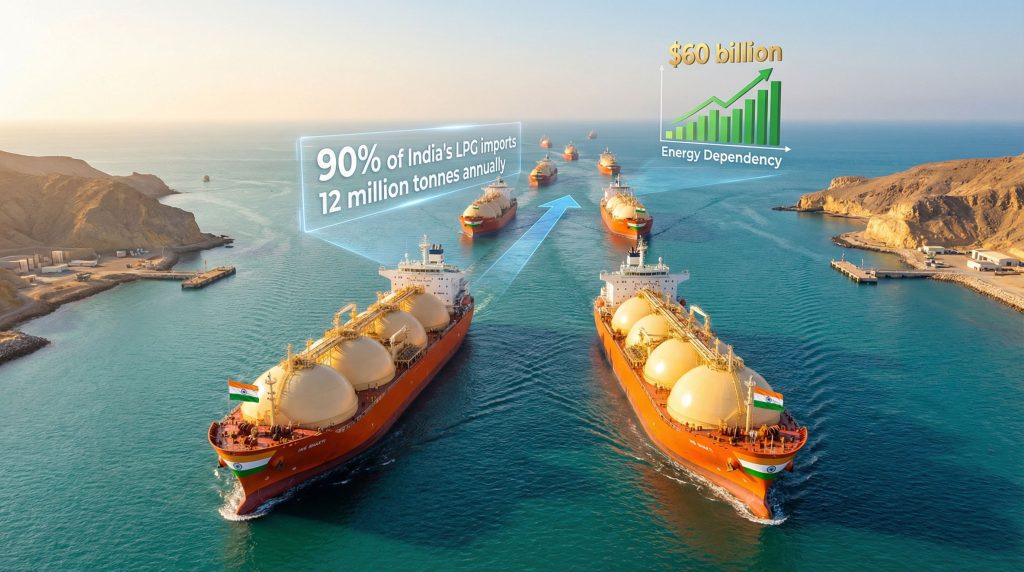 India-flagged LPG tanker fleet in strait.