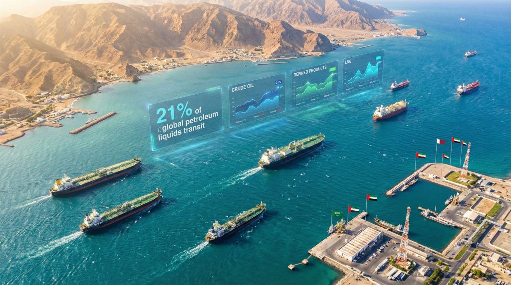 Strait of Hormuz disruption impacts oil transit.