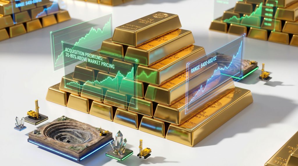 Gold bars with market pricing graphs.