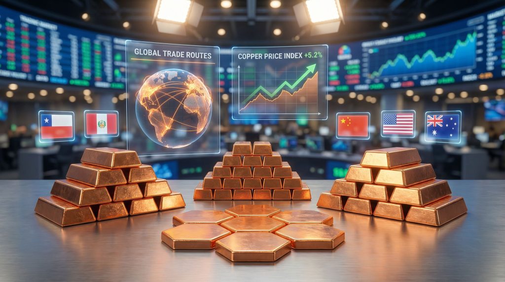 Copper price rise and global trade overview.