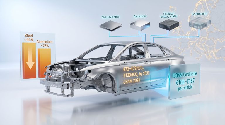 CBAM and EU ETS pricing benchmarks for European automotive OEMs infographic