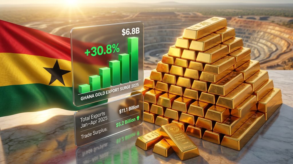 Ghana gold export earnings surge graphic