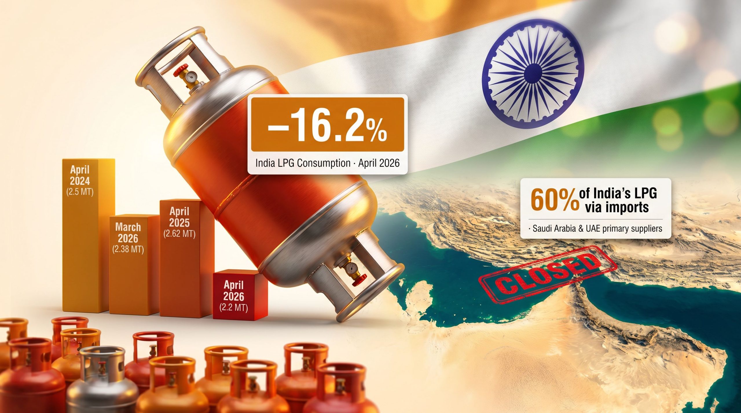 India LPG Usage Falls 16% in April 2026: Supply Crisis