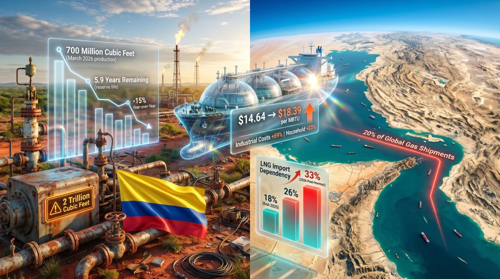 Colombia natural gas crisis and Strait of Hormuz closure infographic