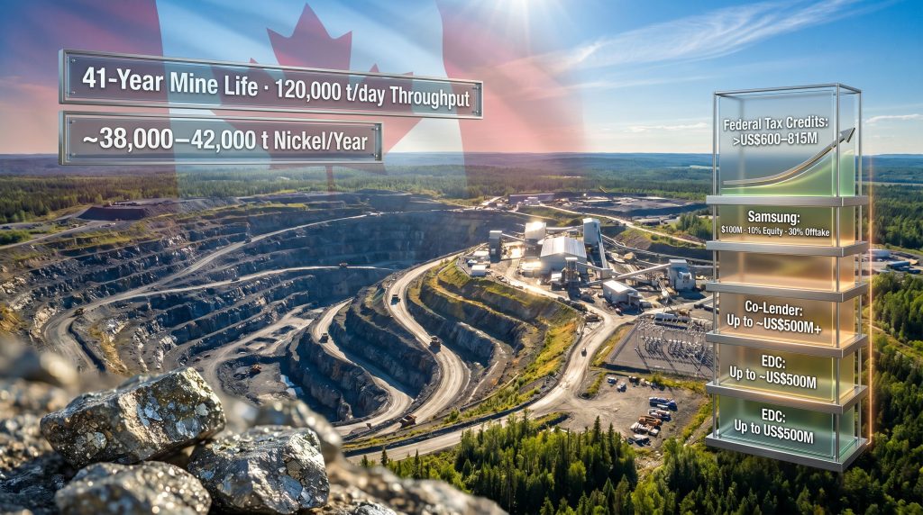 Canada Nickel Crawford project permit and financing infographic