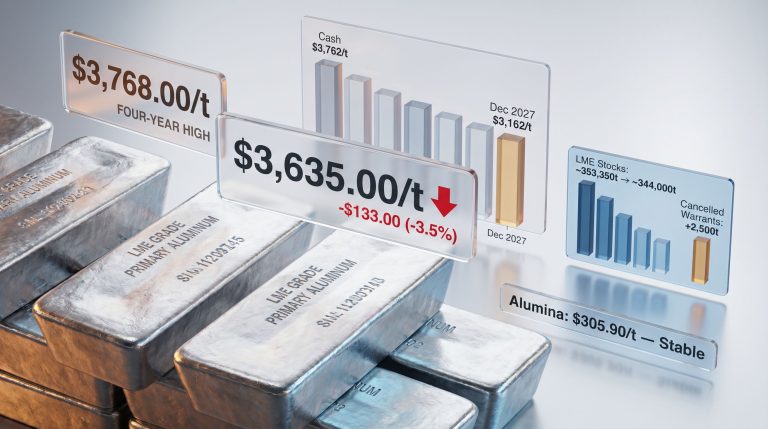 LME aluminium cash offer price to $3,635 per tonne infographic