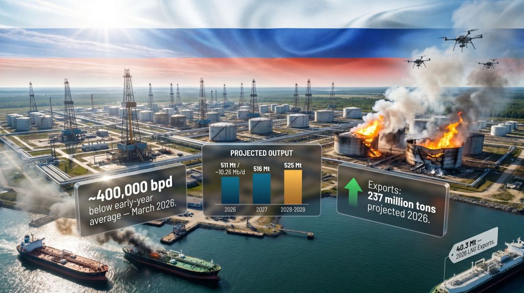 Russia oil output flat amid Ukraine drone attacks illustration