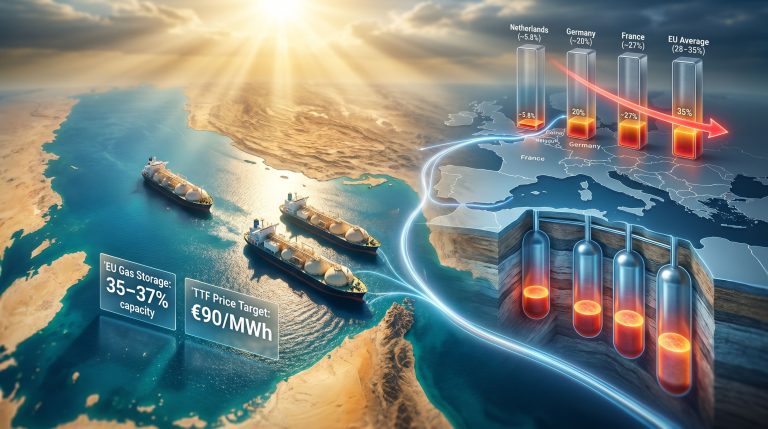 European gas storage and Strait of Hormuz disruptions infographic