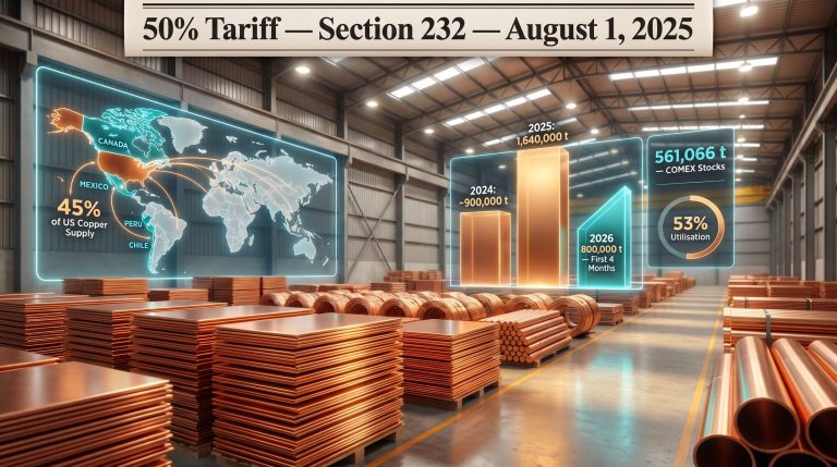 US copper imports and tariffs infographic warehouse