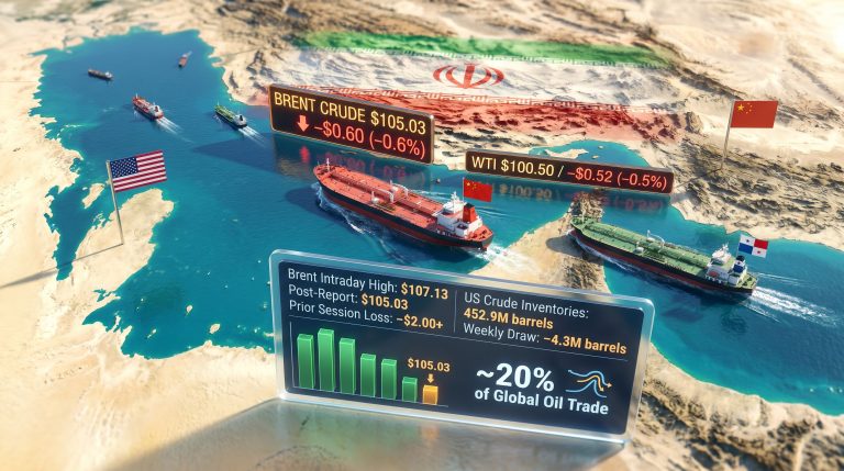oil prices dip after Iran says dozens of vessels are crossing Hormuz map graphic
