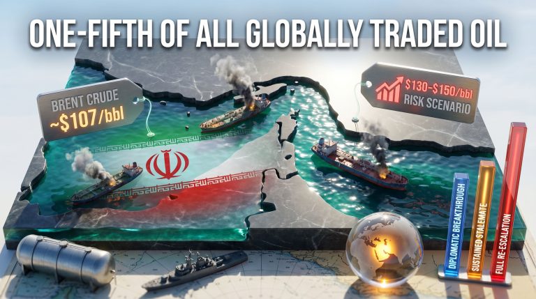 Iran threatens wider retaliation over new US strikes and Strait of Hormuz oil risk graphic