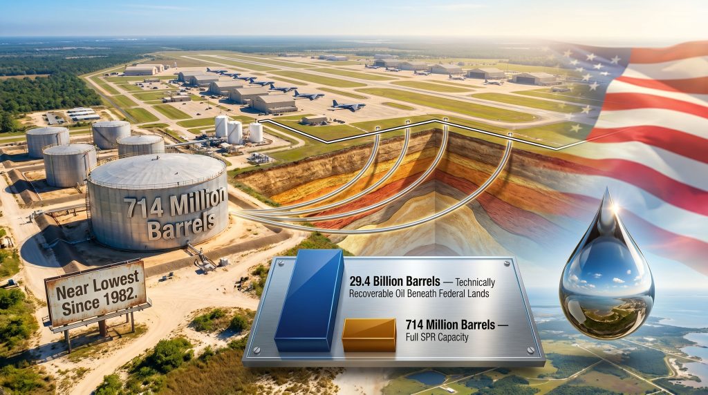 drilling under military bases to refill the Strategic Petroleum Reserve infographic