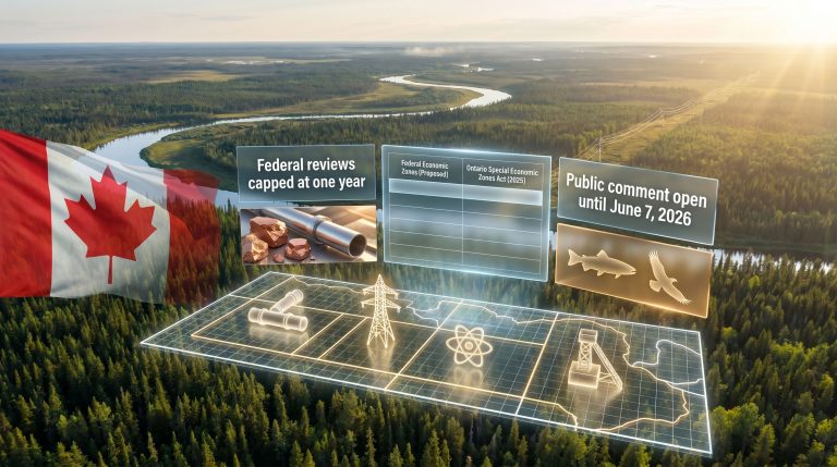 Canada federal economic zones proposal infographic over wilderness