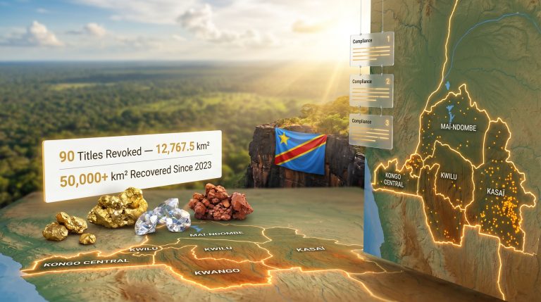 DRC revokes mining rights linked to Acacia and Kwango Mines map graphic