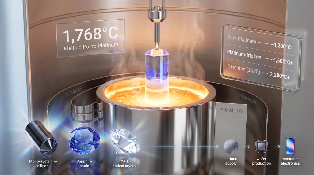 platinum in crystal growth for electronics and optics furnace process