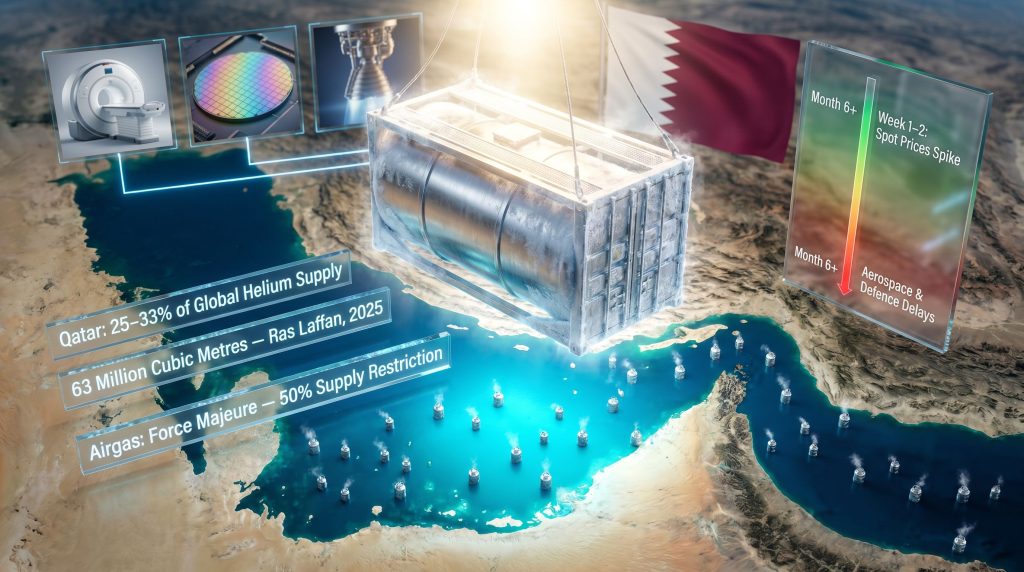 Helium supply crisis in the Strait of Hormuz map graphic