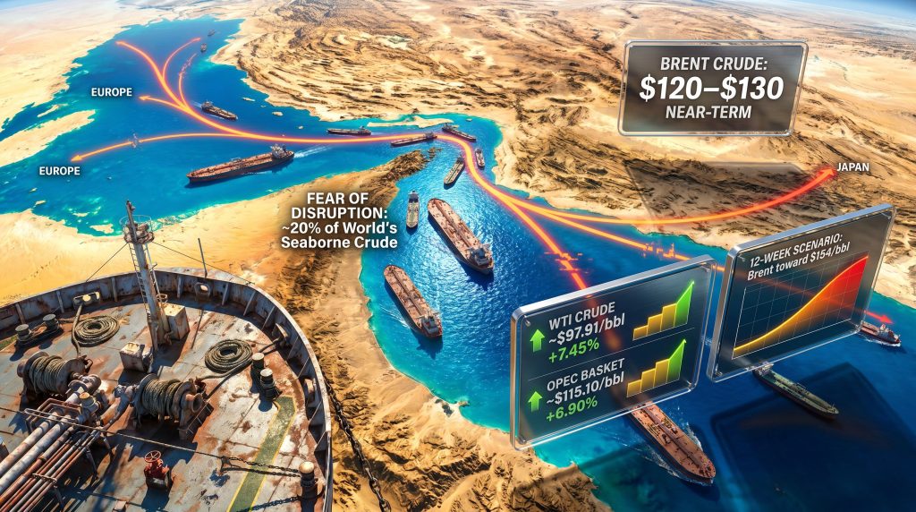 Strait of Hormuz shutdown and oil prices map